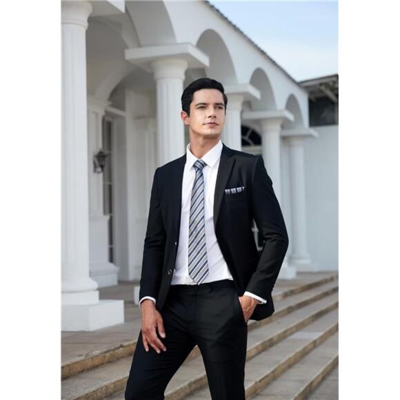 Mens Ties Stripe Tie and Pocket Square Set Classic Formal Woven Neckties - Picture 2 of 6